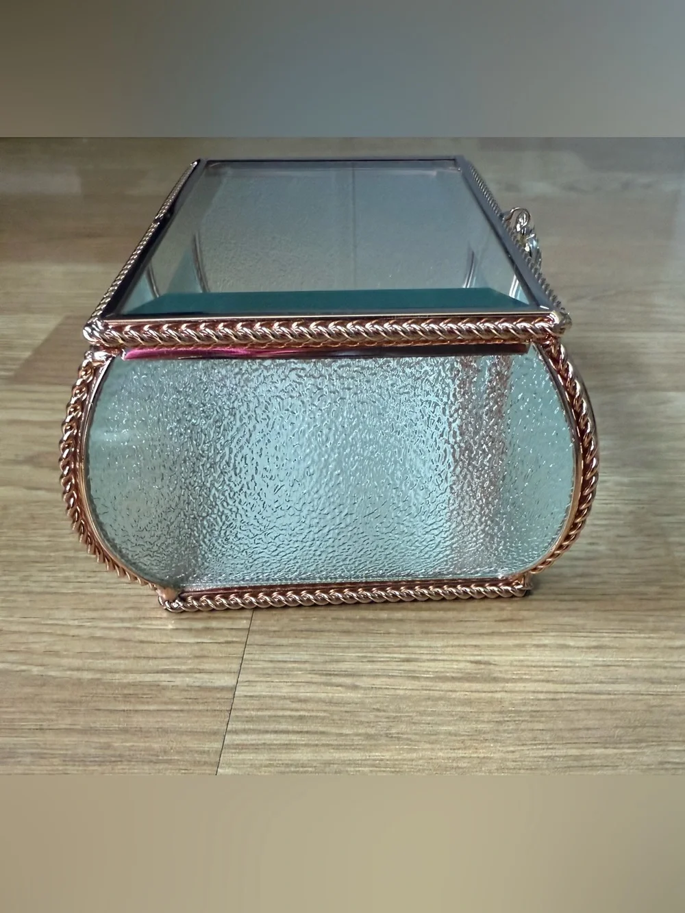 Nicole Miller Rose Gold Glass Jewelry Box with Crystal Bow Accent